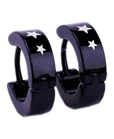 Hoop Earring Stars on Black Huggies Earrings $15.67 Hoop