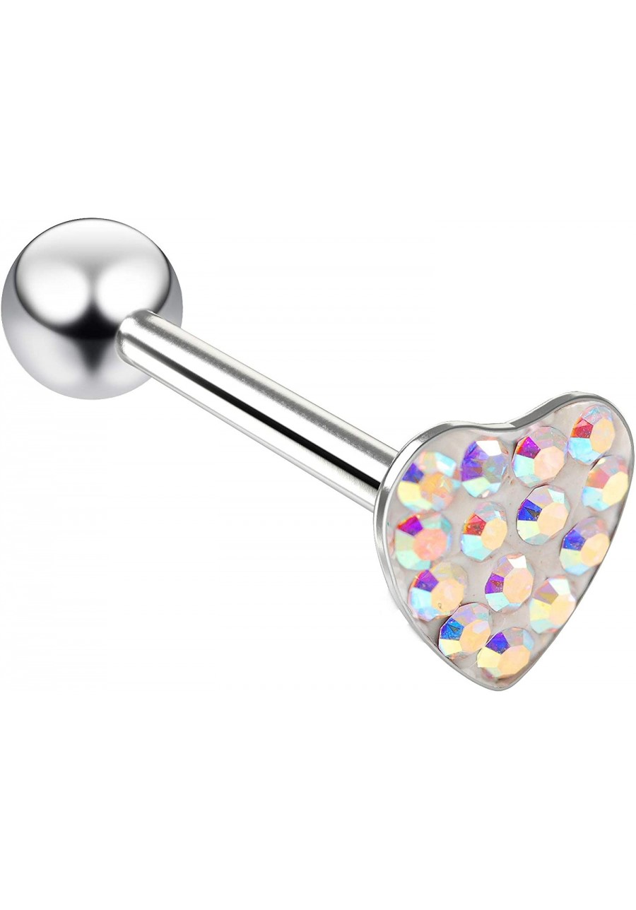14g Heart Shaped Tongue Rings Flat Head Glittery Ball Sparkling Crystal Piercing Jewelry Sparkly CZ $13.45 Piercing Jewelry
