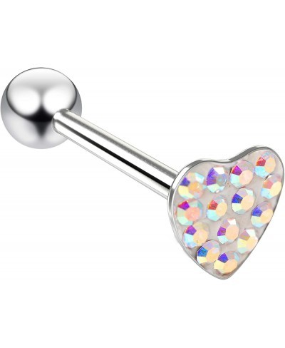 14g Heart Shaped Tongue Rings Flat Head Glittery Ball Sparkling Crystal Piercing Jewelry Sparkly CZ $13.45 Piercing Jewelry