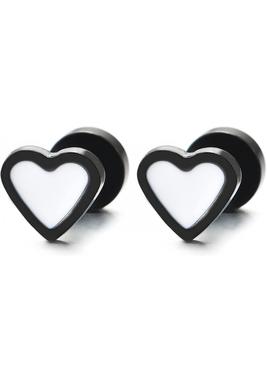 Pair of Womens Stainless Steel Flat Heart Stud Earrings with Black Enamel Screw Back $12.13 Stud
