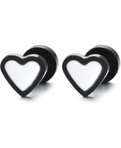 Pair of Womens Stainless Steel Flat Heart Stud Earrings with Black Enamel Screw Back $12.13 Stud