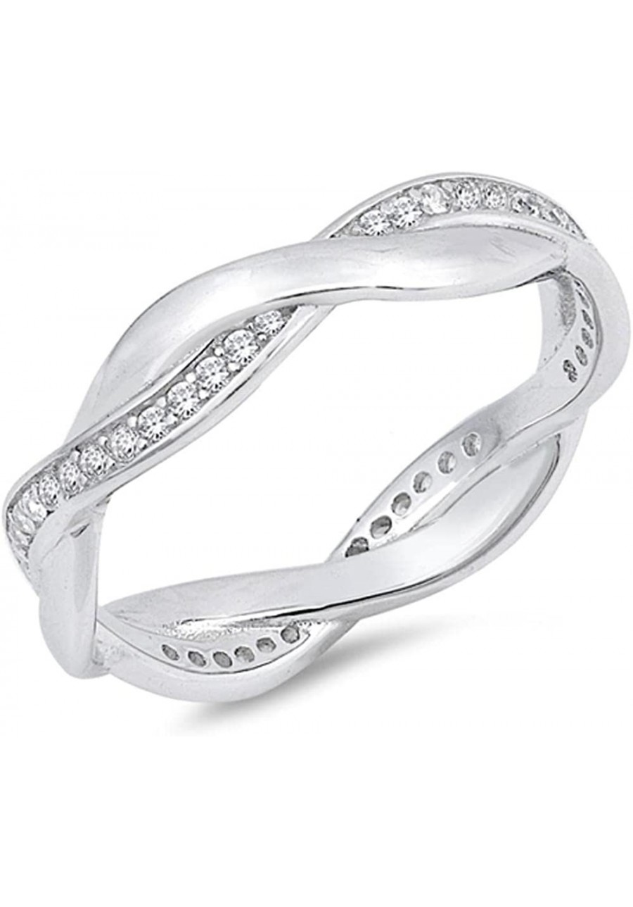 White CZ Criss Cross Knot Eternity Wedding Ring Sterling Silver Band Sizes 4-10 $19.77 Eternity Rings