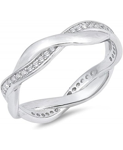 White CZ Criss Cross Knot Eternity Wedding Ring Sterling Silver Band Sizes 4-10 $19.77 Eternity Rings