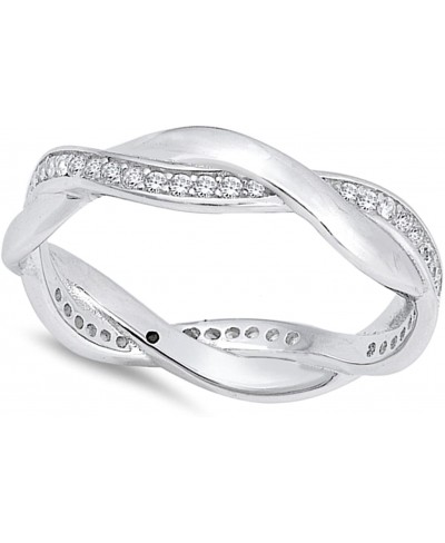 White CZ Criss Cross Knot Eternity Wedding Ring Sterling Silver Band Sizes 4-10 $19.77 Eternity Rings