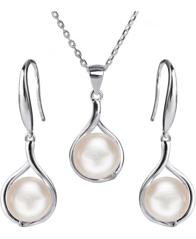 925 Sterling Silver AAA Freshwater Cultured Pearl Elegant Teardrop Necklace Earrings Set $32.30 Jewelry Sets