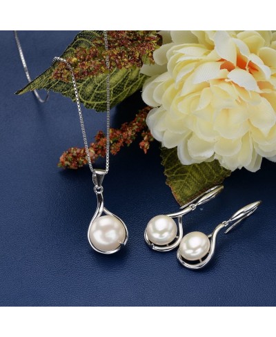 925 Sterling Silver AAA Freshwater Cultured Pearl Elegant Teardrop Necklace Earrings Set $32.30 Jewelry Sets