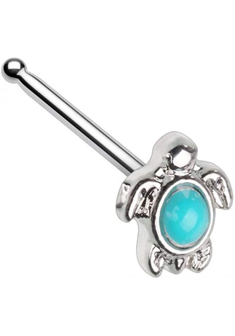 Turquoise Stone Center Sea Turtle Stainless Steel Petite Nose Bone Stud $11.46 Piercing Jewelry