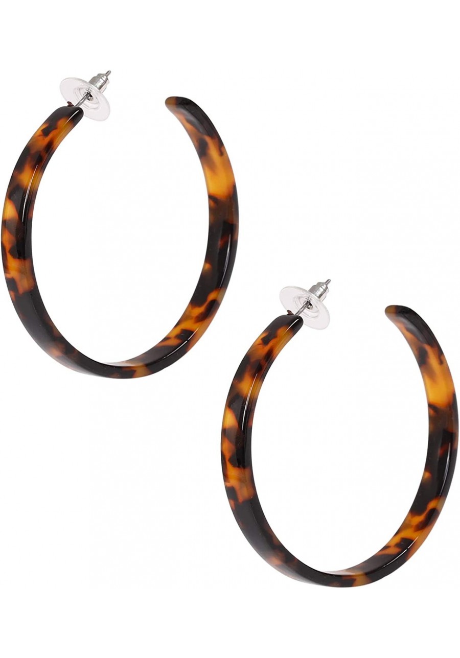 Leopard Print Resin Hoop Earrings for Women Acrylic Tortoise Shell Statement Hoops Earrings $9.34 Hoop