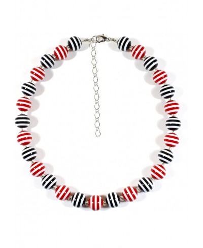 Stripey Black and Red Striped Bead Necklace 19 Inches Adjustable $18.17 Strands