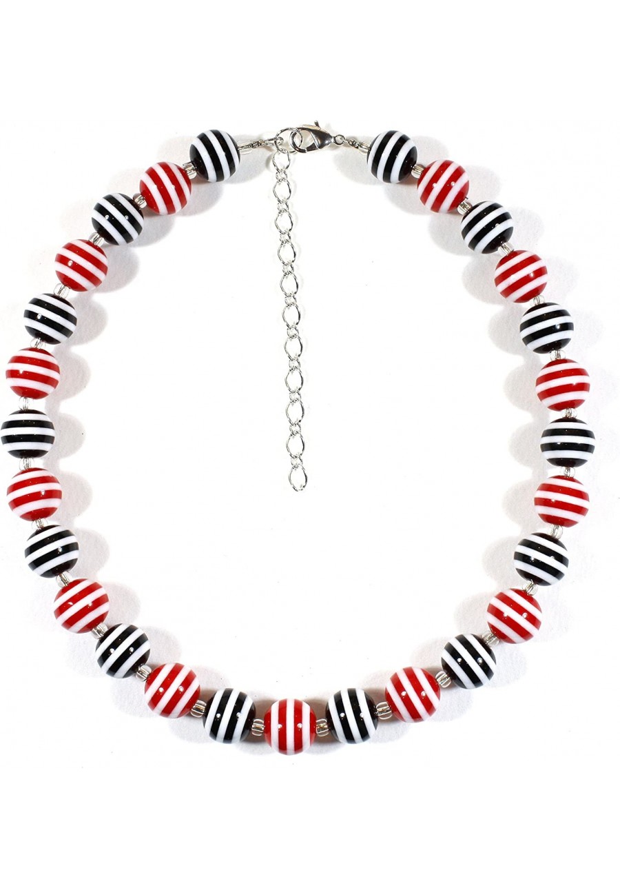 Stripey Black and Red Striped Bead Necklace 19 Inches Adjustable $18.17 Strands