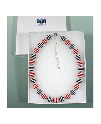 Stripey Black and Red Striped Bead Necklace 19 Inches Adjustable $18.17 Strands