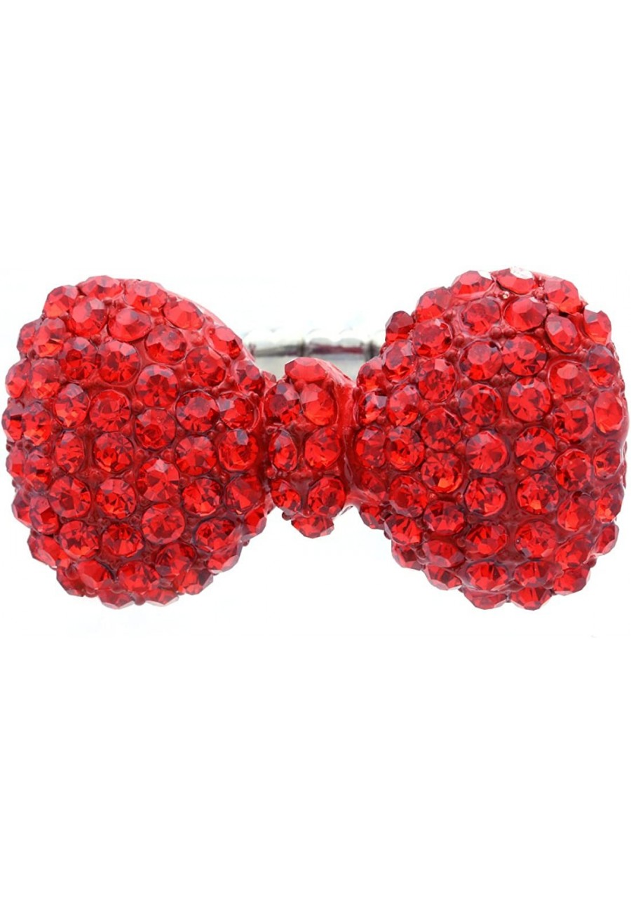 Red Rhinestone Ribbon Bowtie Party Cocktail Ring Adjustable Stretch Band Valentine's Day Jewelry $11.16 Bands