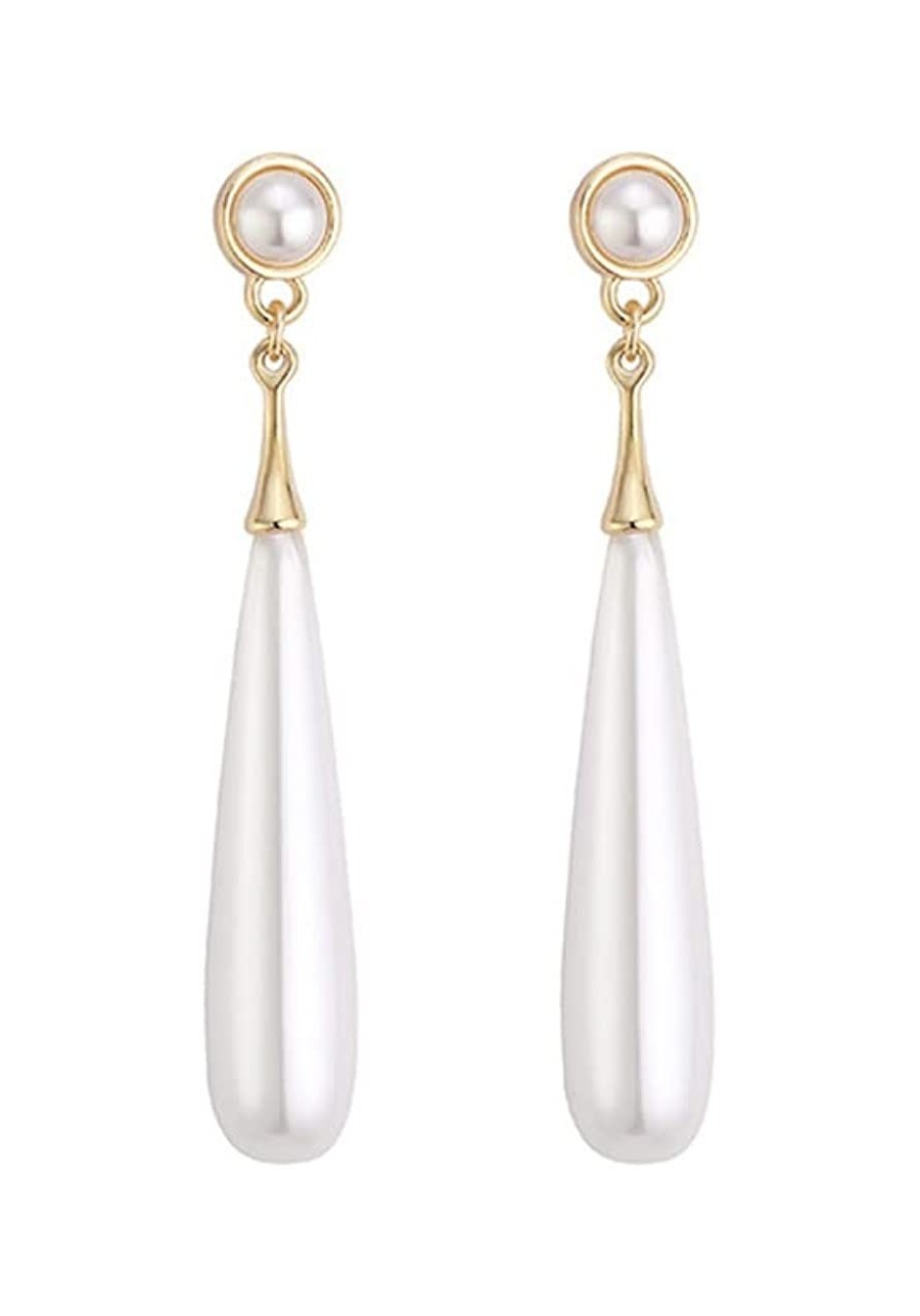 Water Drop Pearl Long Dangle Earrings for Women Non Piercing Ear Clip and Pierced Stud Earrings $10.54 Clip-Ons