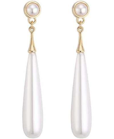 Water Drop Pearl Long Dangle Earrings for Women Non Piercing Ear Clip and Pierced Stud Earrings $10.54 Clip-Ons