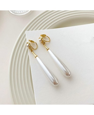 Water Drop Pearl Long Dangle Earrings for Women Non Piercing Ear Clip and Pierced Stud Earrings $10.54 Clip-Ons