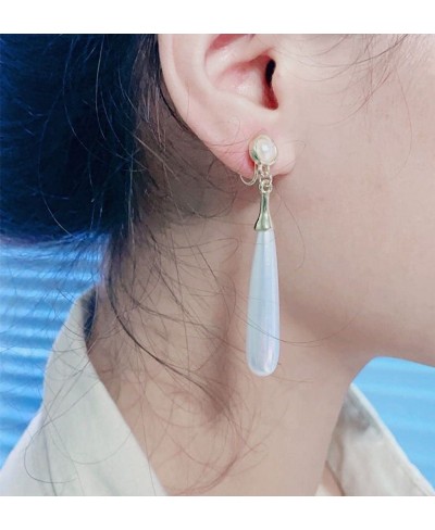 Water Drop Pearl Long Dangle Earrings for Women Non Piercing Ear Clip and Pierced Stud Earrings $10.54 Clip-Ons