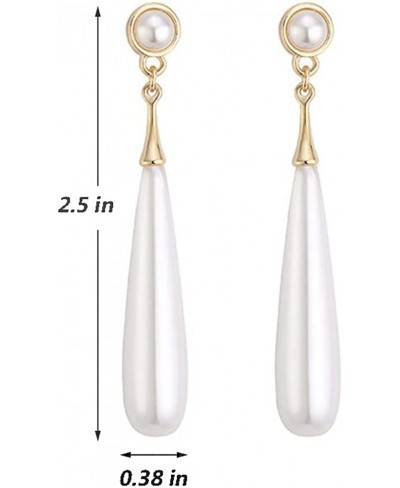 Water Drop Pearl Long Dangle Earrings for Women Non Piercing Ear Clip and Pierced Stud Earrings $10.54 Clip-Ons