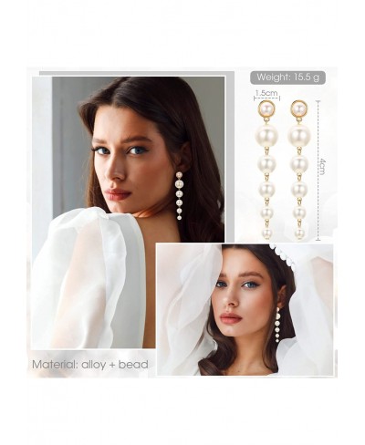 4 Pairs Boho Pearl Drop Earrings Big Simulated Pearl Long Tassel Drop Earrings Faux Pearl Dangle Earrings Double Sided Front ...