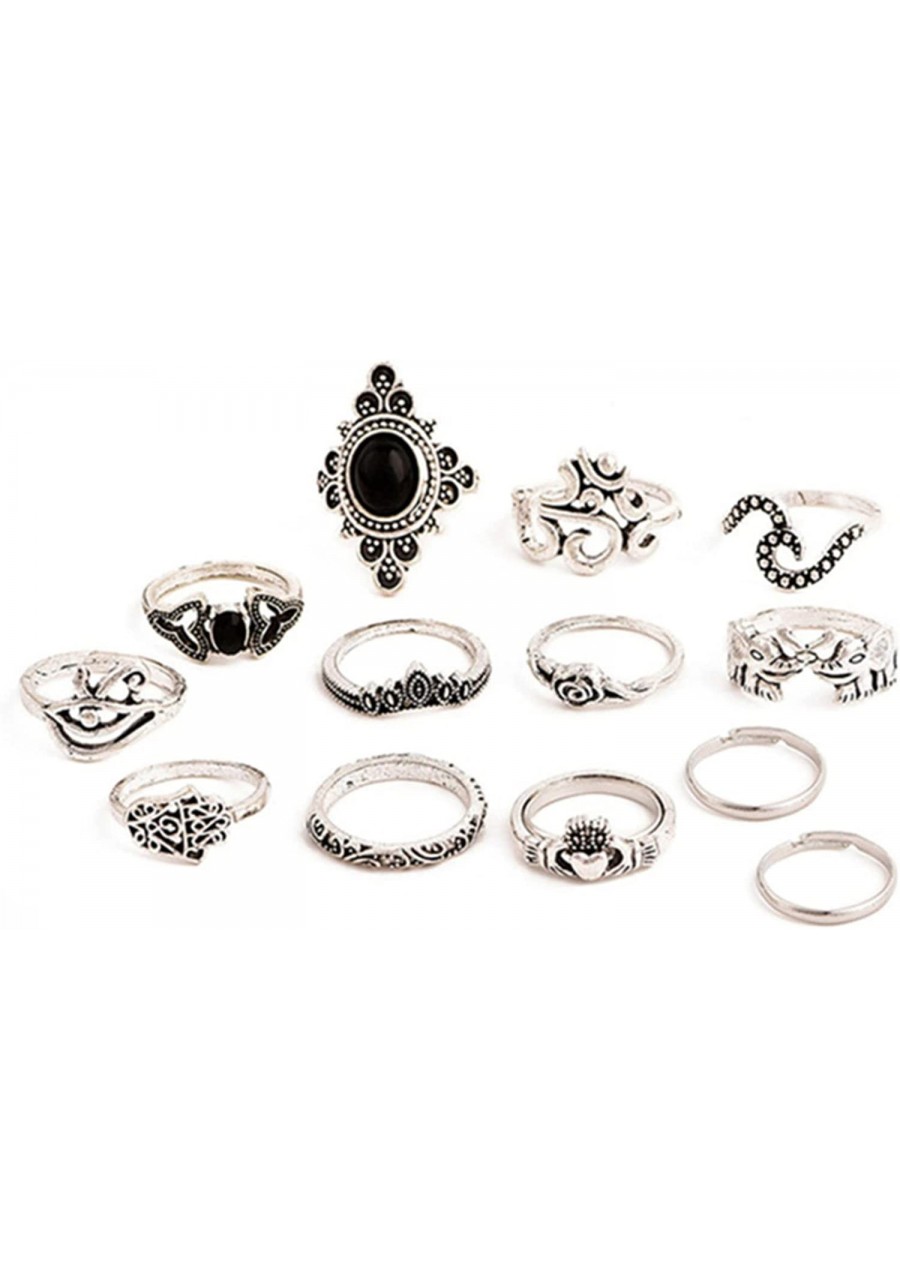 13 Pieces Punk Crystal Rhinestone Carving Ring Set Joint Knuckle Nail Midi Ring Set Boho Ring Women Jewelry Accessories Gifts...