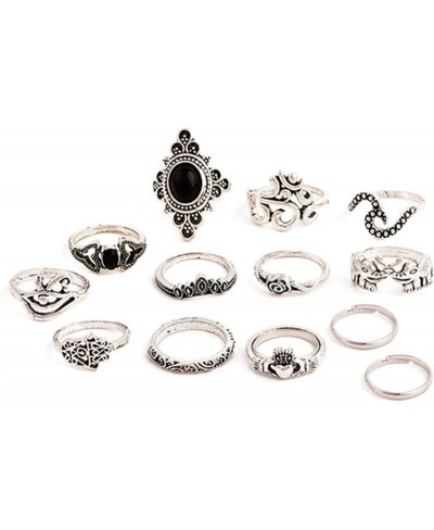 13 Pieces Punk Crystal Rhinestone Carving Ring Set Joint Knuckle Nail Midi Ring Set Boho Ring Women Jewelry Accessories Gifts...