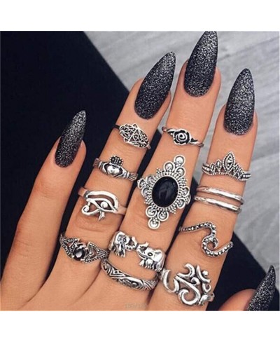 13 Pieces Punk Crystal Rhinestone Carving Ring Set Joint Knuckle Nail Midi Ring Set Boho Ring Women Jewelry Accessories Gifts...