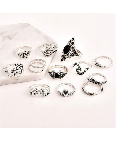 13 Pieces Punk Crystal Rhinestone Carving Ring Set Joint Knuckle Nail Midi Ring Set Boho Ring Women Jewelry Accessories Gifts...