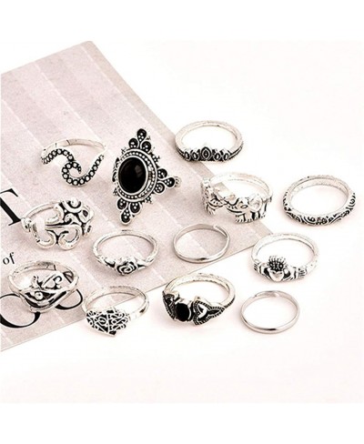 13 Pieces Punk Crystal Rhinestone Carving Ring Set Joint Knuckle Nail Midi Ring Set Boho Ring Women Jewelry Accessories Gifts...