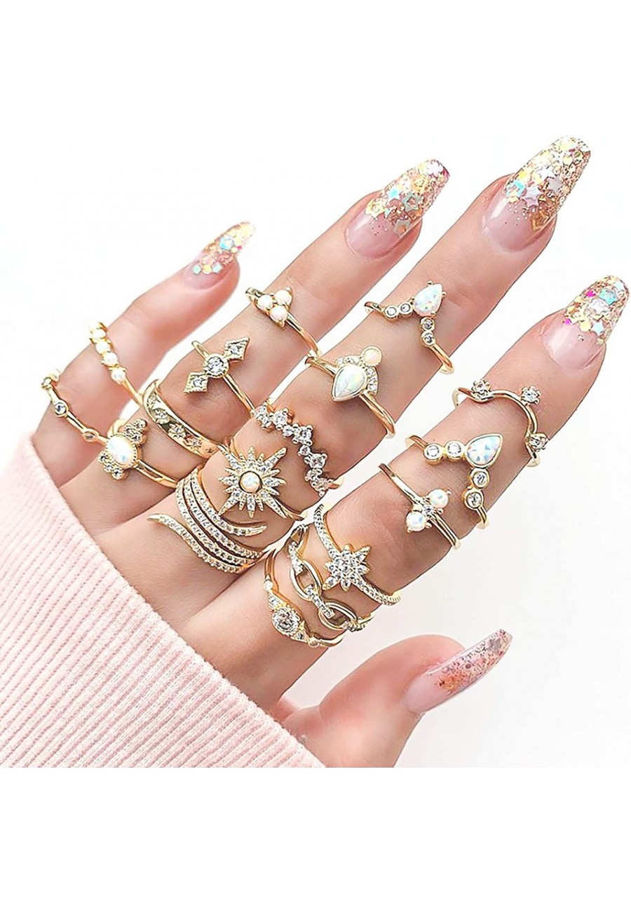 Exquisite Jewelry Ring Love Rings 17Pcs/Set Women Bohemian Artificial Gemstone Rhinestone Finger Ring Jewelry Gift Wedding Ba...