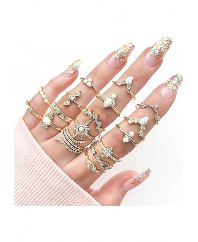 Exquisite Jewelry Ring Love Rings 17Pcs/Set Women Bohemian Artificial Gemstone Rhinestone Finger Ring Jewelry Gift Wedding Ba...