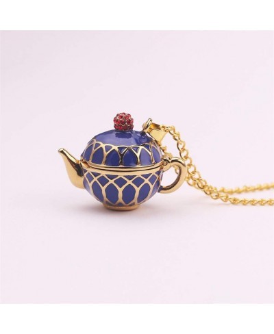 Enamel Stacked Tea Cup Teapot Pendant Long Chain Necklace Sweater Necklace Chain Statement Stud Earring Blue Necklace $11.87 ...