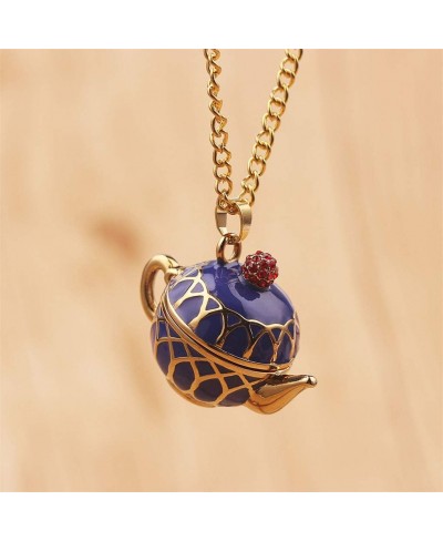 Enamel Stacked Tea Cup Teapot Pendant Long Chain Necklace Sweater Necklace Chain Statement Stud Earring Blue Necklace $11.87 ...