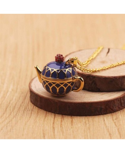 Enamel Stacked Tea Cup Teapot Pendant Long Chain Necklace Sweater Necklace Chain Statement Stud Earring Blue Necklace $11.87 ...