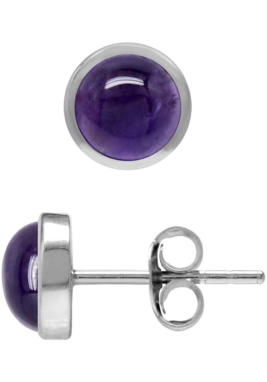 6mm Cabochon Amethyst White Gold Plated 925 Sterling Silver Stud Post Earrings $17.29 Stud