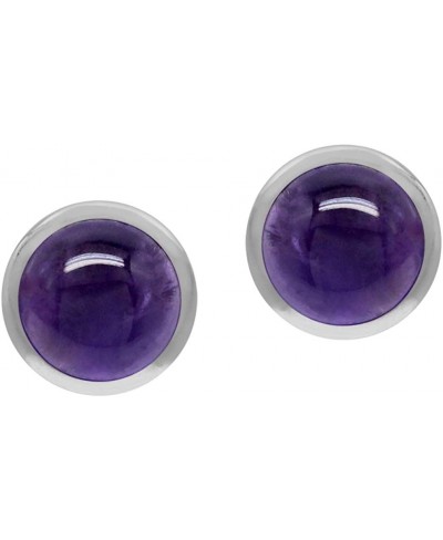 6mm Cabochon Amethyst White Gold Plated 925 Sterling Silver Stud Post Earrings $17.29 Stud