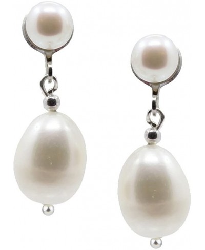 White Freshwater Cultured Pearl Clip On Earrings 5.0-10.0mm with rhodium plated base metal clip $28.11 Clip-Ons