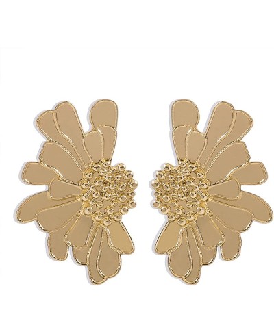 Gold Flower Stud Earrings Vintage Exaggerated Daisy Flower Big Earrings for Women $12.60 Stud