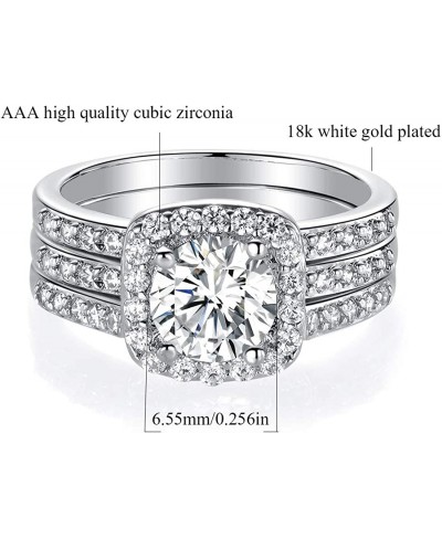 18K White Gold Plated Cubic Zirconia Three-in-One Halo Wedding Engagement Promise Eternity Ring for Women $17.23 Bands