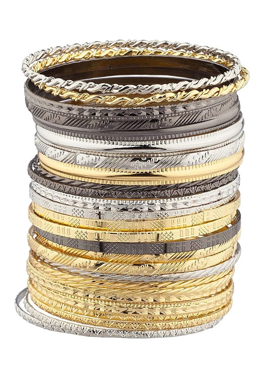 Mixed Metal Textured Multiple Aztec Bangle Set $13.93 Bangle