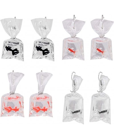 4 Pairs Fun Goldfish Charm Earrings Water Bag Shape Acrylic Drink Bottle Dangle Drop Earrings Set Creative Unique Dangle Earr...