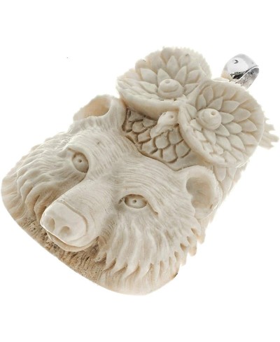 Bear Owl Carving Deer Antler Totem 925 Sterling Silver Pendant 2 3/8 $41.49 Pendants & Coins