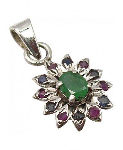 925 Solid Silver Cut Multistones Pendant 0.9" New Art $22.68 Pendants & Coins