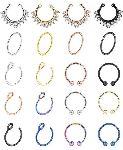 20Pcs Stainless Steel Fake Nose Ring Hoop for Men Women Faux Lip Ear Septum Ring Non-Pierced Body Jewelry $8.20 Faux Body Pie...