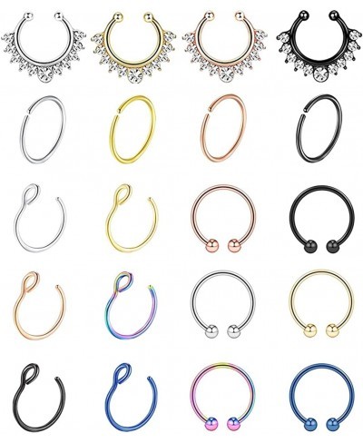 20Pcs Stainless Steel Fake Nose Ring Hoop for Men Women Faux Lip Ear Septum Ring Non-Pierced Body Jewelry $8.20 Faux Body Pie...