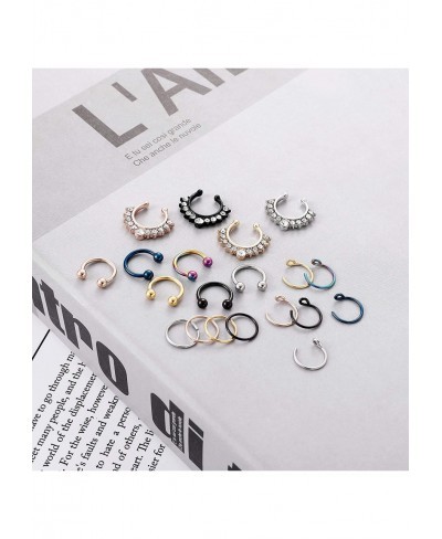 20Pcs Stainless Steel Fake Nose Ring Hoop for Men Women Faux Lip Ear Septum Ring Non-Pierced Body Jewelry $8.20 Faux Body Pie...