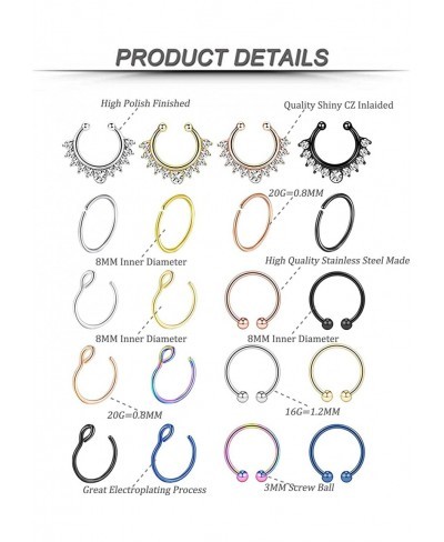 20Pcs Stainless Steel Fake Nose Ring Hoop for Men Women Faux Lip Ear Septum Ring Non-Pierced Body Jewelry $8.20 Faux Body Pie...