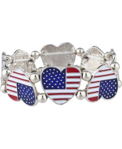 Silvertone American Flag Hearts Fashionable Stretch Bracelet $9.96 Stretch