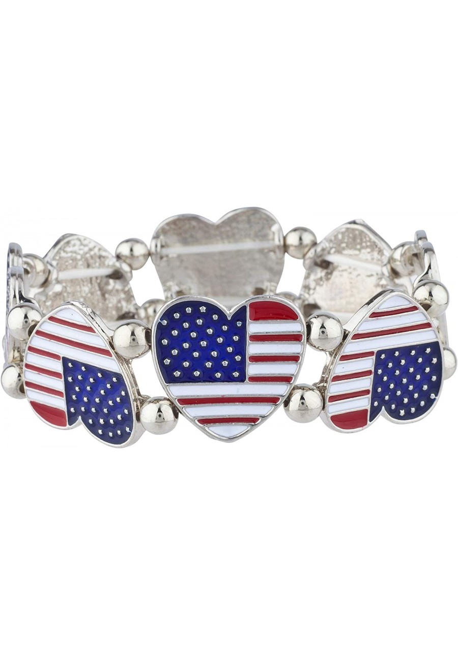 Silvertone American Flag Hearts Fashionable Stretch Bracelet $9.96 Stretch