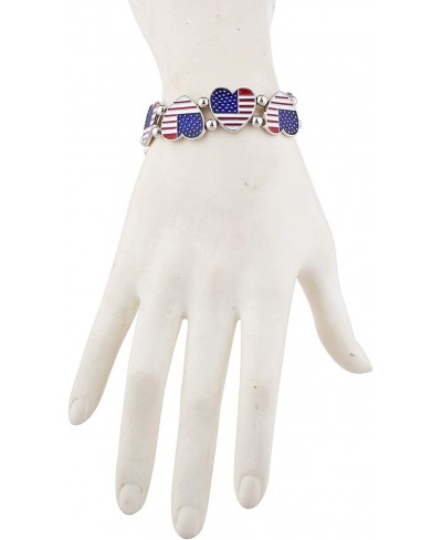 Silvertone American Flag Hearts Fashionable Stretch Bracelet $9.96 Stretch