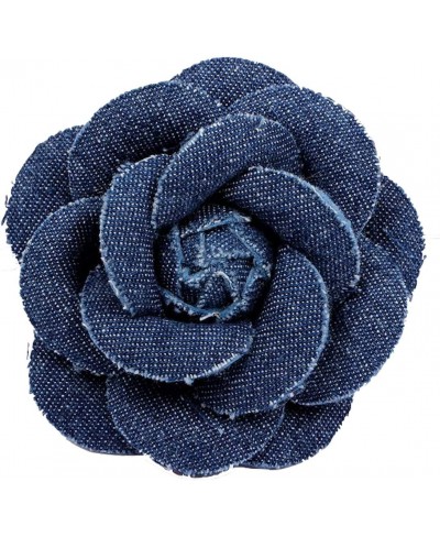 designer denim peony flower lapel pin brooch for women $15.46 Brooches & Pins