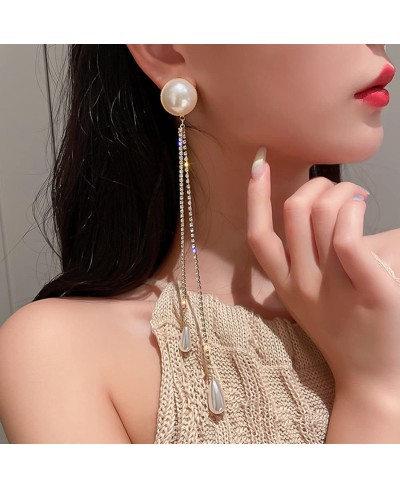 Big Pearl Tassel Earrings Long Chain Drop Dangle Earrings Fashion Earrings Set Accessories for Women and Girls silver $12.23 ...